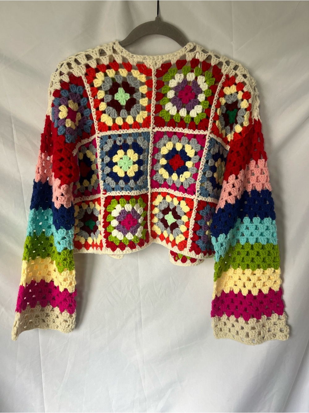 Women’s ELAN Colorful Granny Square Crochet Crop Cardigan - Picture 2 of 4